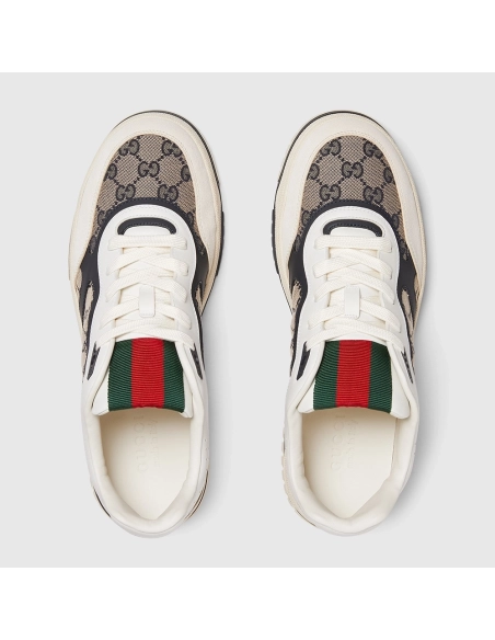 Gucci Re-Web sneaker beige and blue GG canvas,GUCCI SHOES