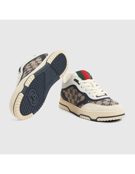 Gucci Re-Web sneaker beige and blue GG canvas,GUCCI SHOES