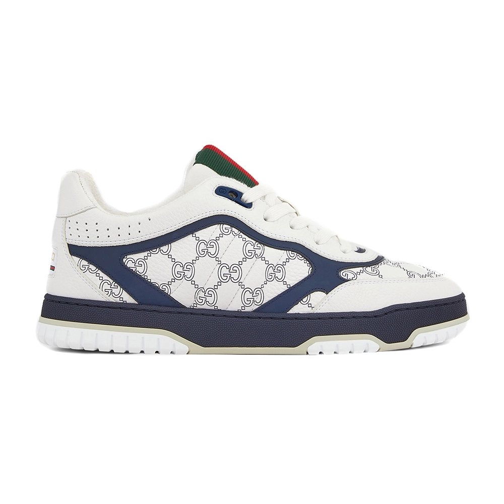 Gucci Re-Web sneaker white and blue GG leather,GUCCI SHOES