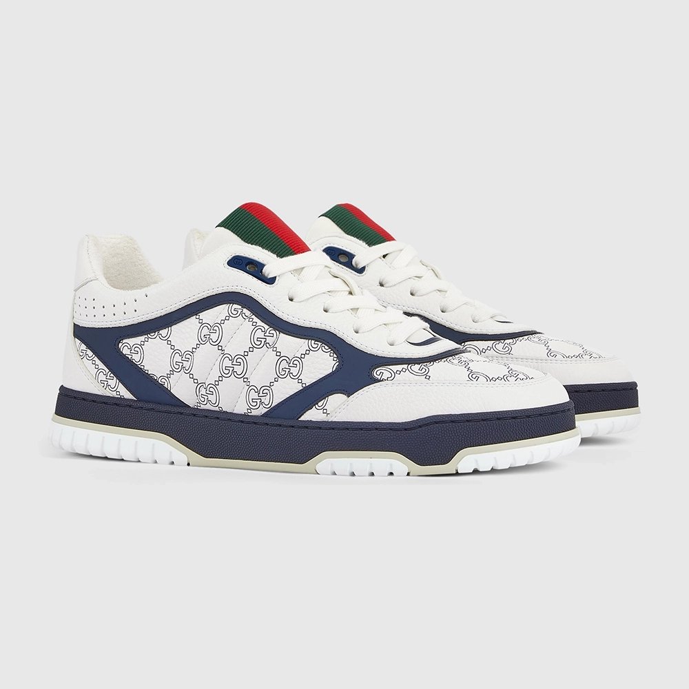 Gucci Re-Web sneaker white and blue GG leather,GUCCI SHOES