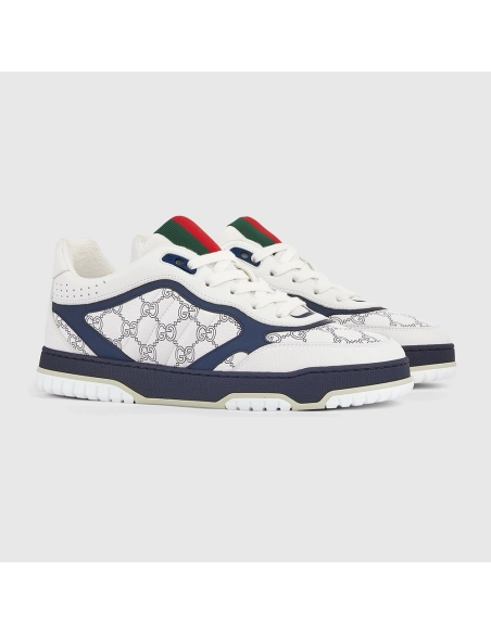 Gucci Re-Web sneaker white and blue GG leather,GUCCI SHOES