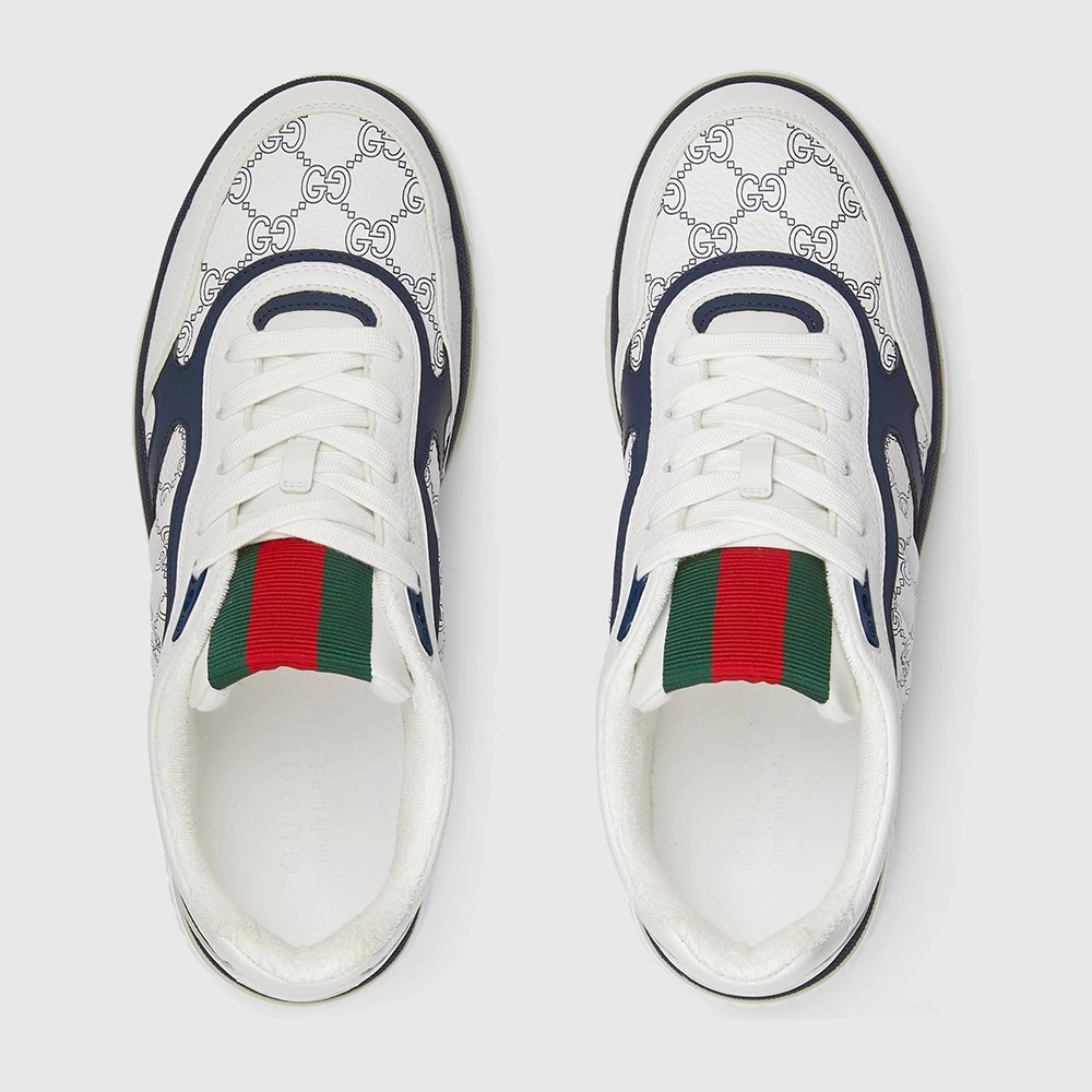 Gucci Re-Web sneaker white and blue GG leather,GUCCI SHOES