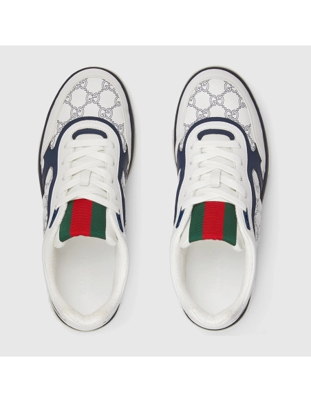 Gucci Re-Web sneaker white and blue GG leather,GUCCI SHOES