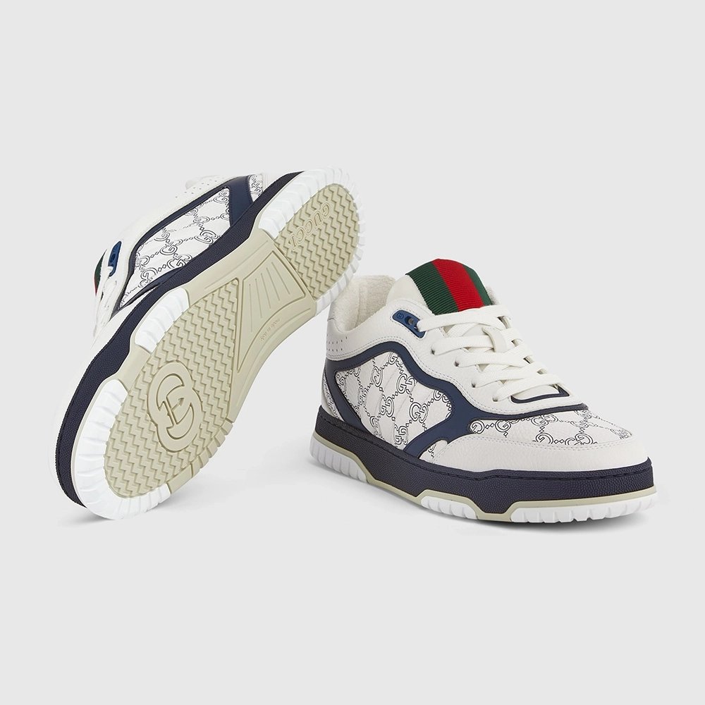Gucci Re-Web sneaker white and blue GG leather,GUCCI SHOES