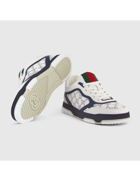 Gucci Re-Web sneaker white and blue GG leather,GUCCI SHOES