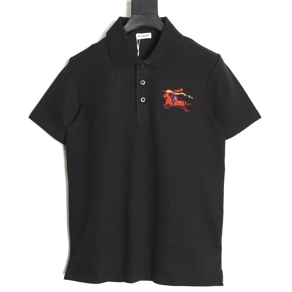 Burberry Embroidered Iridescent Equestrian Knight Polo Shirt TSK1,Burberry