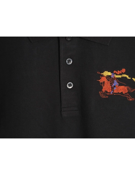 Burberry Embroidered Iridescent Equestrian Knight Polo Shirt TSK1,Burberry