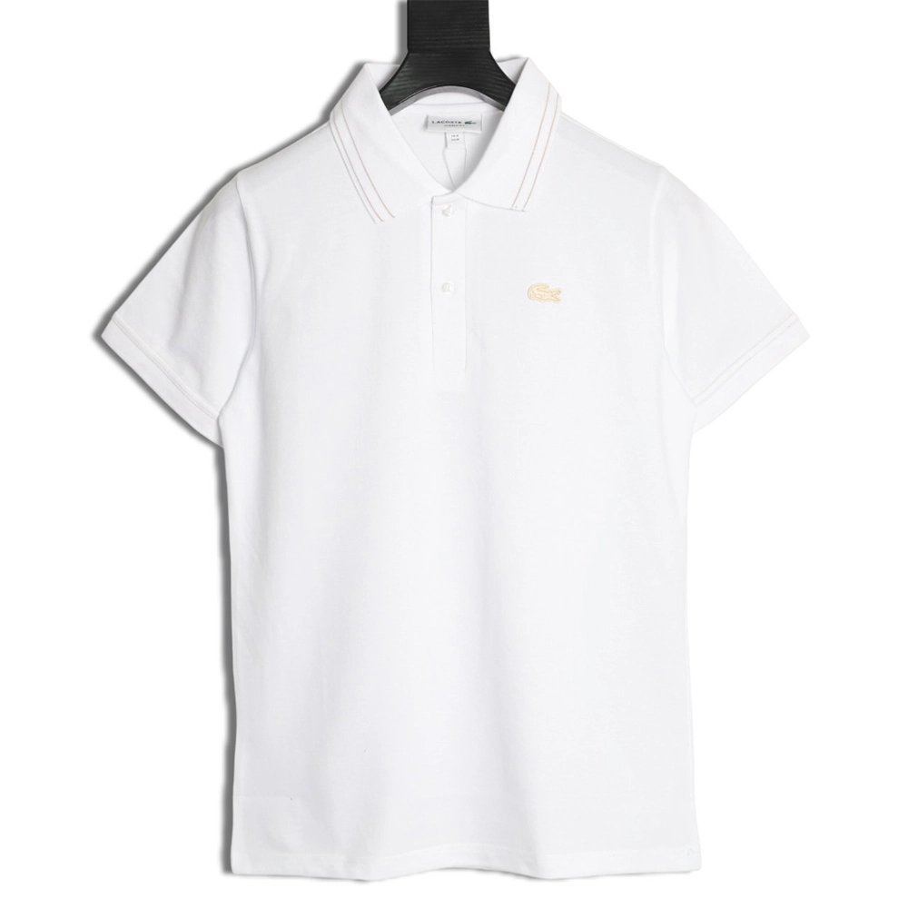 Lacoste gold-trimmed crocodile logo short-sleeved polo shirt,Lacoste