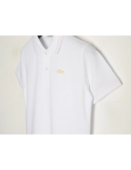 Lacoste gold-trimmed crocodile logo short-sleeved polo shirt,Lacoste