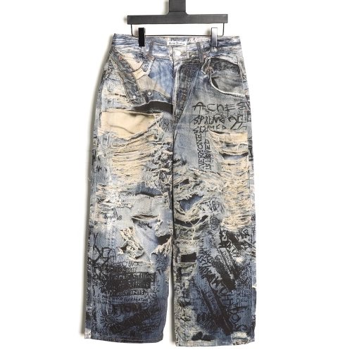 Acne Studios Loose-fitting Ripped Graffiti Print Jeans,Acne Studios