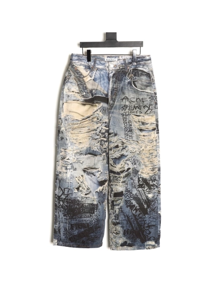 Acne Studios Loose-fitting Ripped Graffiti Print Jeans,Acne Studios
