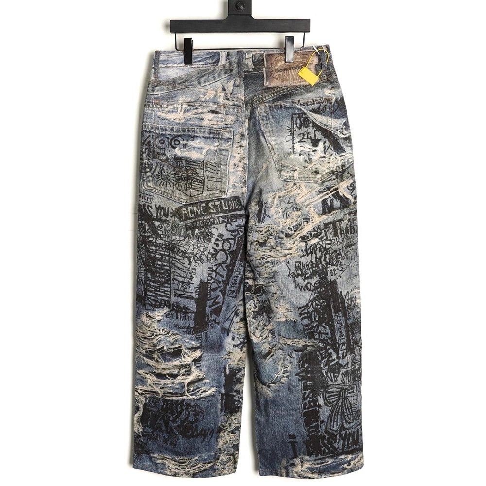 Acne Studios Loose-fitting Ripped Graffiti Print Jeans,Acne Studios