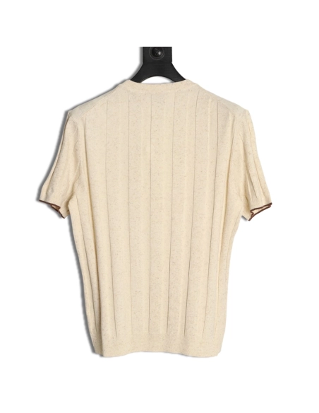 Brunello Cucinelli Button Ribbed Henley Collar Knit Short Sleeve T-Shirt,Brunello Cucinelli