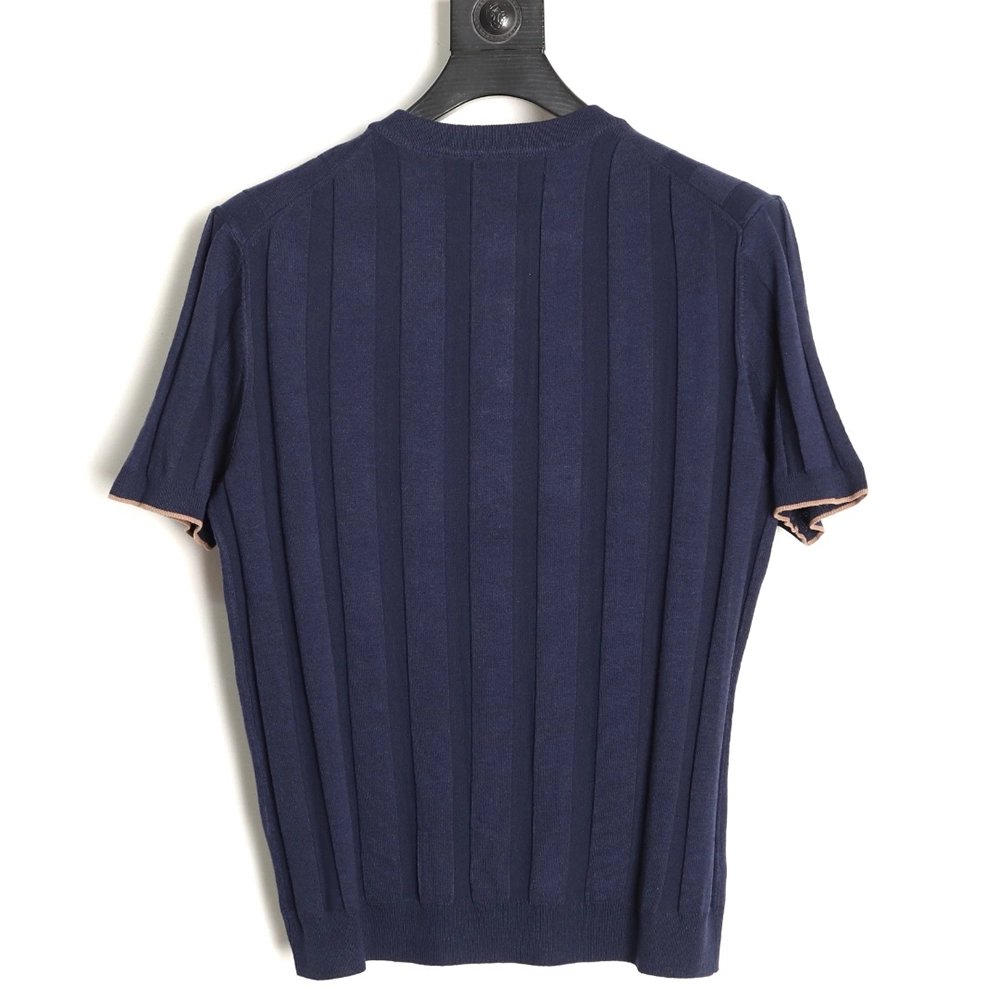 Brunello Cucinelli Button Ribbed Henley Collar Knit Short Sleeve T-Shirt TSK1,Brunello Cucinelli