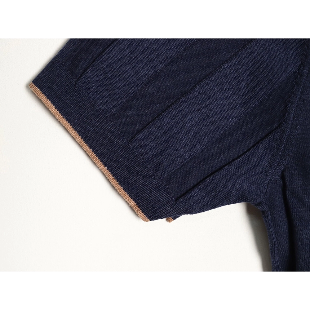 Brunello Cucinelli Button Ribbed Henley Collar Knit Short Sleeve T-Shirt TSK1,Brunello Cucinelli