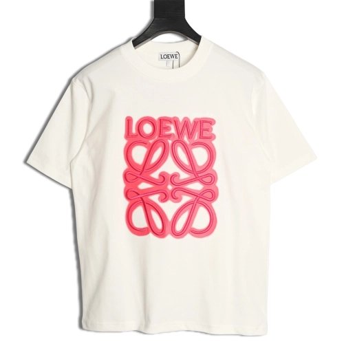 Loewe Neon-Embroidered Fluorescent Pink Short-Sleeve T-Shirt,Loewe