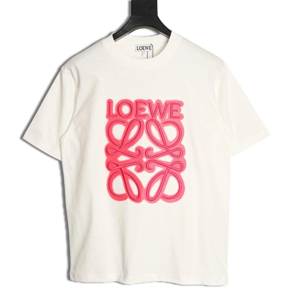 Loewe Neon-Embroidered Fluorescent Pink Short-Sleeve T-Shirt,Loewe