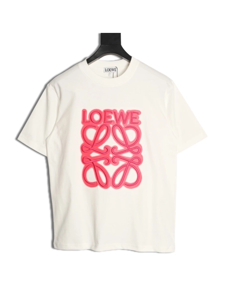 Loewe Neon-Embroidered Fluorescent Pink Short-Sleeve T-Shirt,Loewe