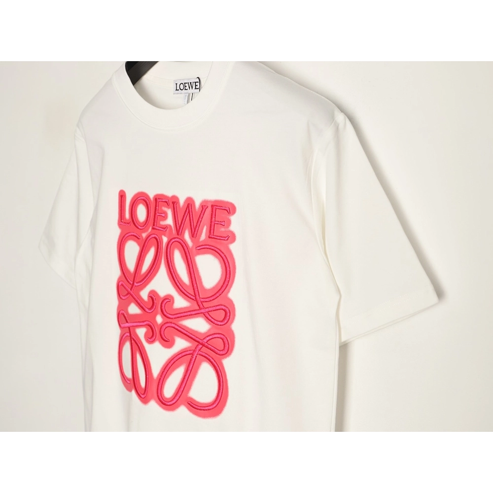 Loewe Neon-Embroidered Fluorescent Pink Short-Sleeve T-Shirt,Loewe