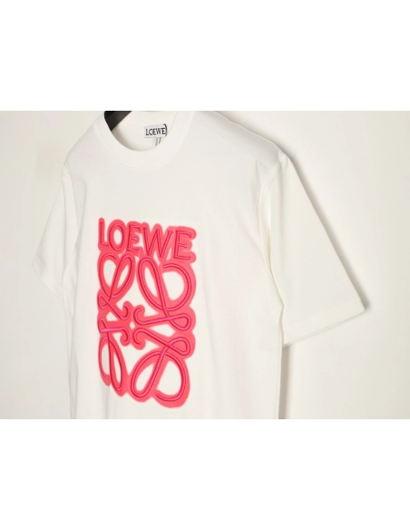 Loewe Neon-Embroidered Fluorescent Pink Short-Sleeve T-Shirt,Loewe