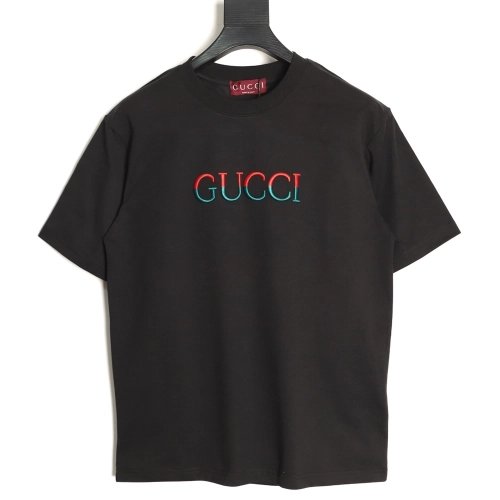 Gucci red and green patchwork embroidered letter short-sleeved T-shirt,Gucci