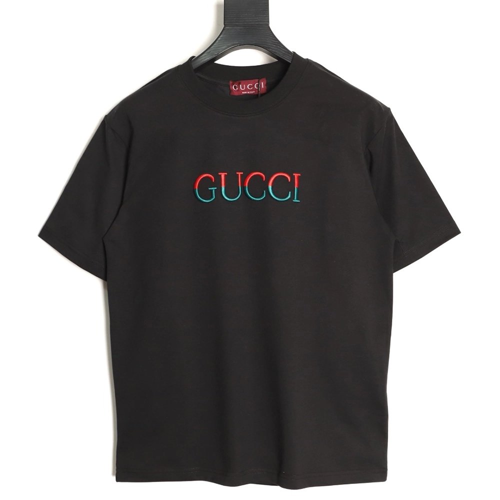 Gucci red and green patchwork embroidered letter short-sleeved T-shirt,Gucci