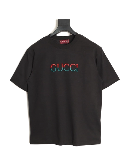 Gucci red and green patchwork embroidered letter short-sleeved T-shirt,Gucci