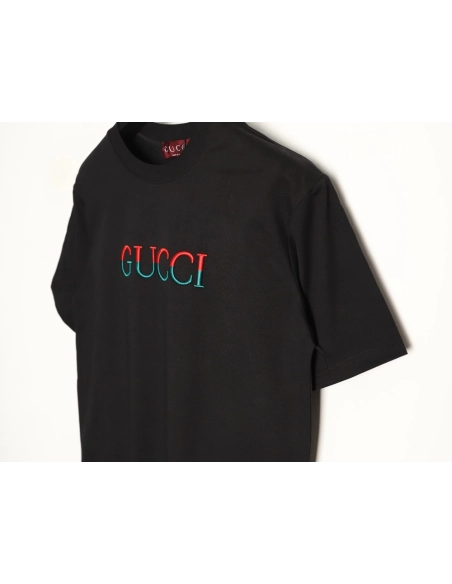 Gucci red and green patchwork embroidered letter short-sleeved T-shirt,Gucci