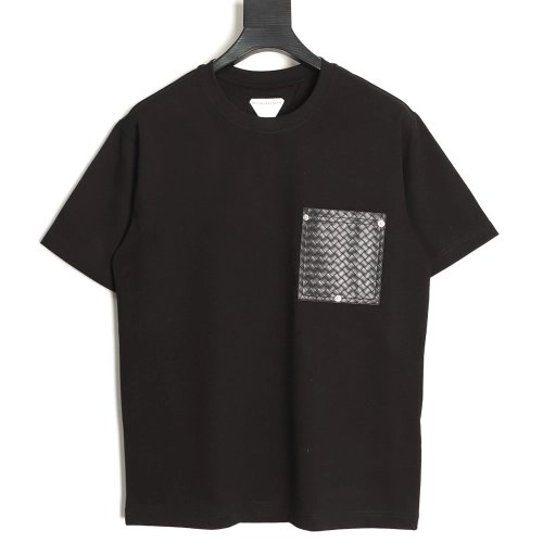 Bottega Veneta Woven Square Leather Rivet Pocket Short-Sleeve T-Shirt TSK1,Bottega Veneta