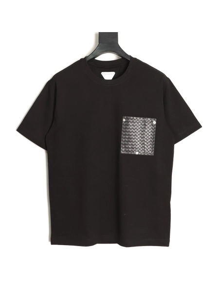 Bottega Veneta Woven Square Leather Rivet Pocket Short-Sleeve T-Shirt TSK1,Bottega Veneta