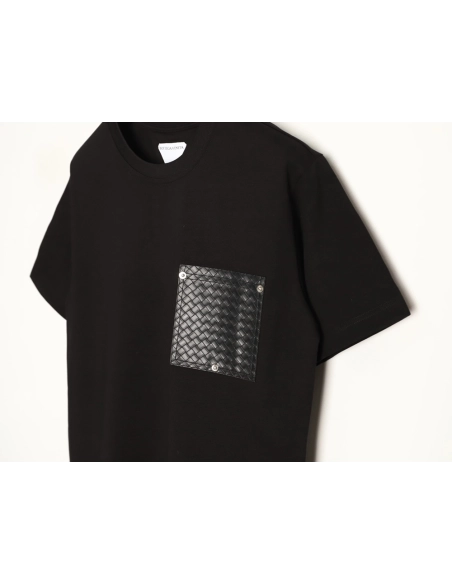 Bottega Veneta Woven Square Leather Rivet Pocket Short-Sleeve T-Shirt TSK1,Bottega Veneta