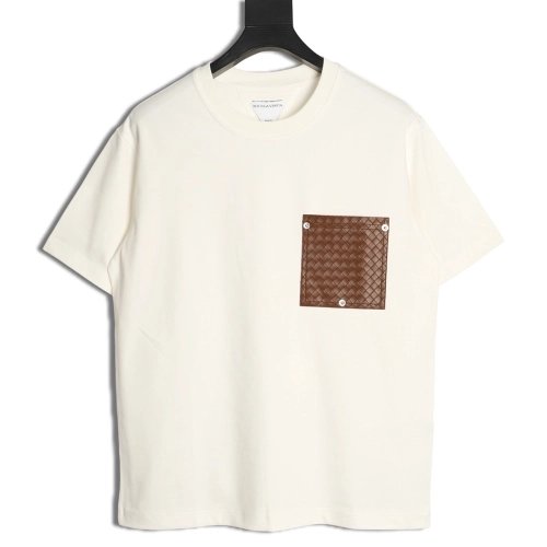 Bottega Veneta Woven Square Leather Rivet Pocket Short-Sleeve T-Shirt,Bottega Veneta