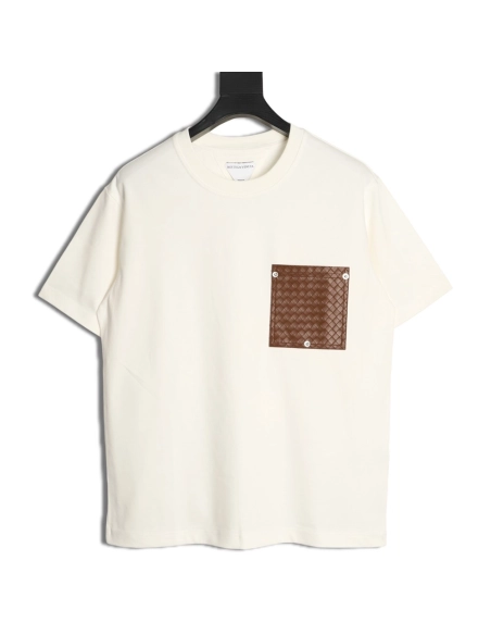 Bottega Veneta Woven Square Leather Rivet Pocket Short-Sleeve T-Shirt,Bottega Veneta