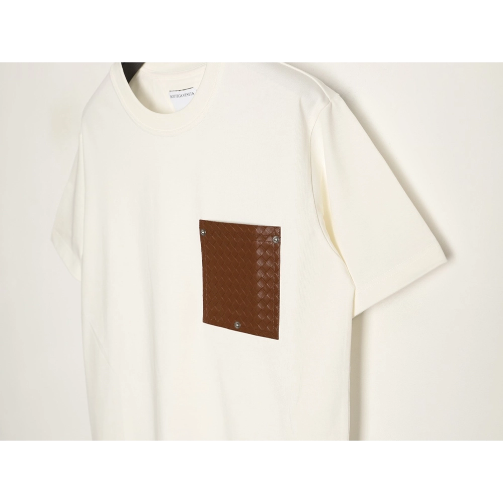 Bottega Veneta Woven Square Leather Rivet Pocket Short-Sleeve T-Shirt,Bottega Veneta