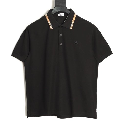 Burberry plaid patchwork collar beaded fabric short-sleeved polo shirt TSK2,Burberry