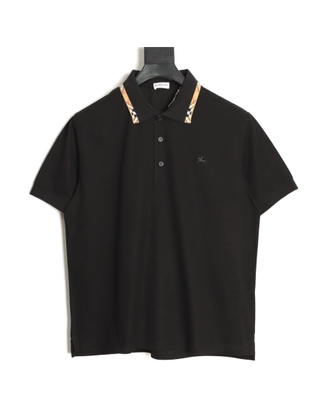 Burberry plaid patchwork collar beaded fabric short-sleeved polo shirt TSK2,Burberry