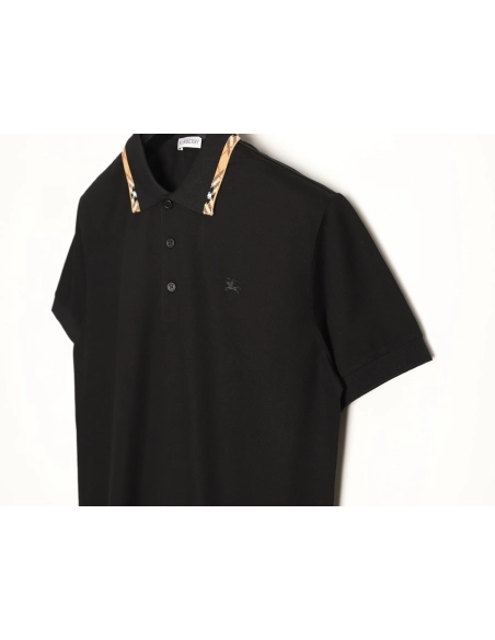 Burberry plaid patchwork collar beaded fabric short-sleeved polo shirt TSK2,Burberry