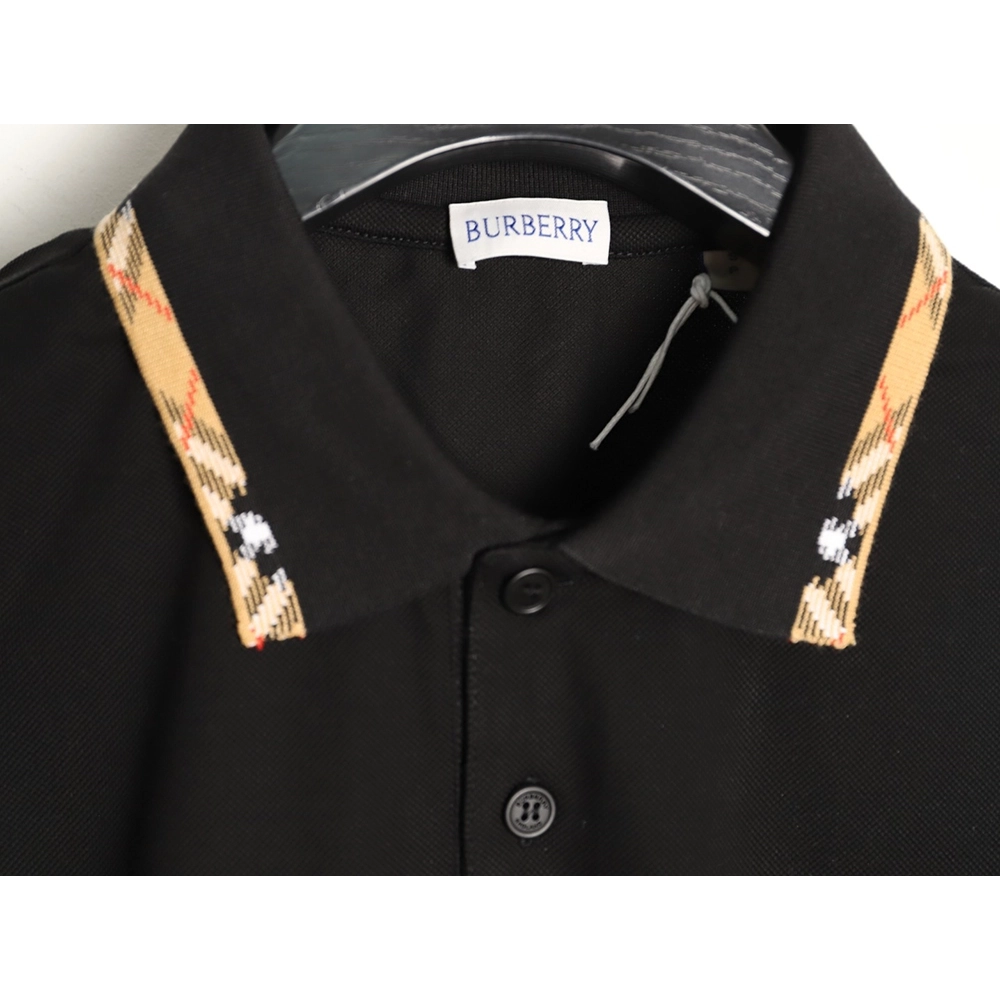 Burberry plaid patchwork collar beaded fabric short-sleeved polo shirt TSK2,Burberry