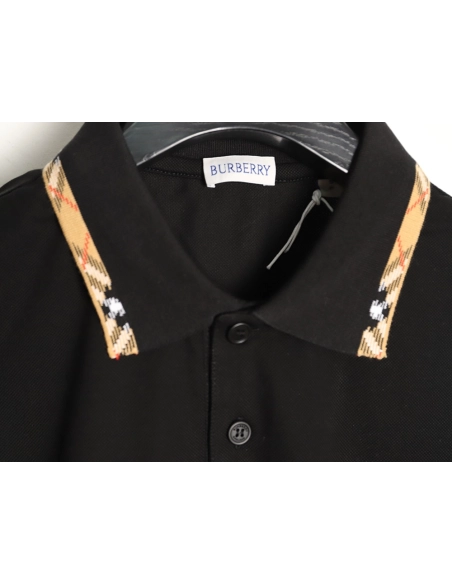 Burberry plaid patchwork collar beaded fabric short-sleeved polo shirt TSK2,Burberry