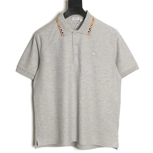 Burberry plaid patchwork collar beaded fabric short-sleeved polo shirt TSK1,Burberry