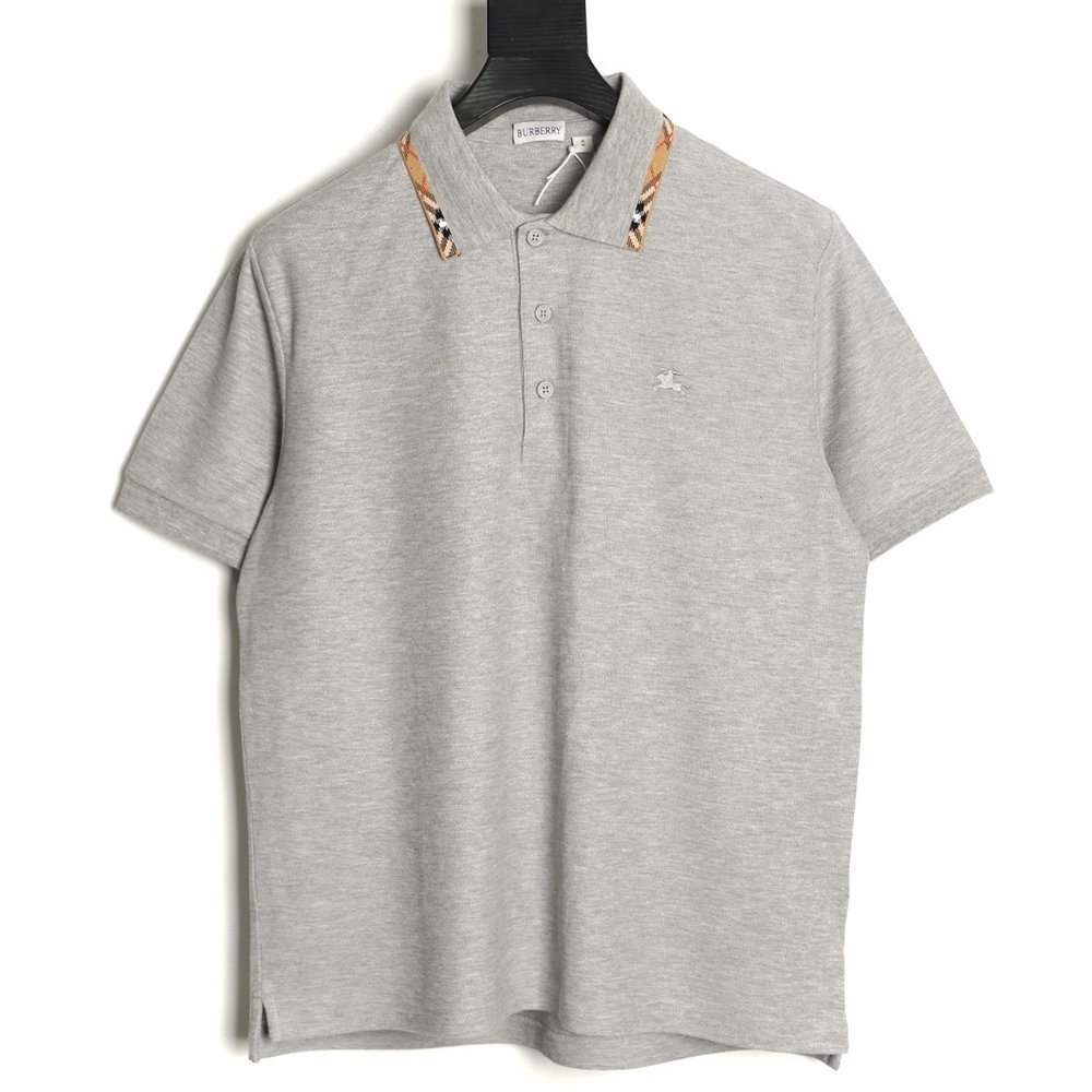 Burberry plaid patchwork collar beaded fabric short-sleeved polo shirt TSK1,Burberry