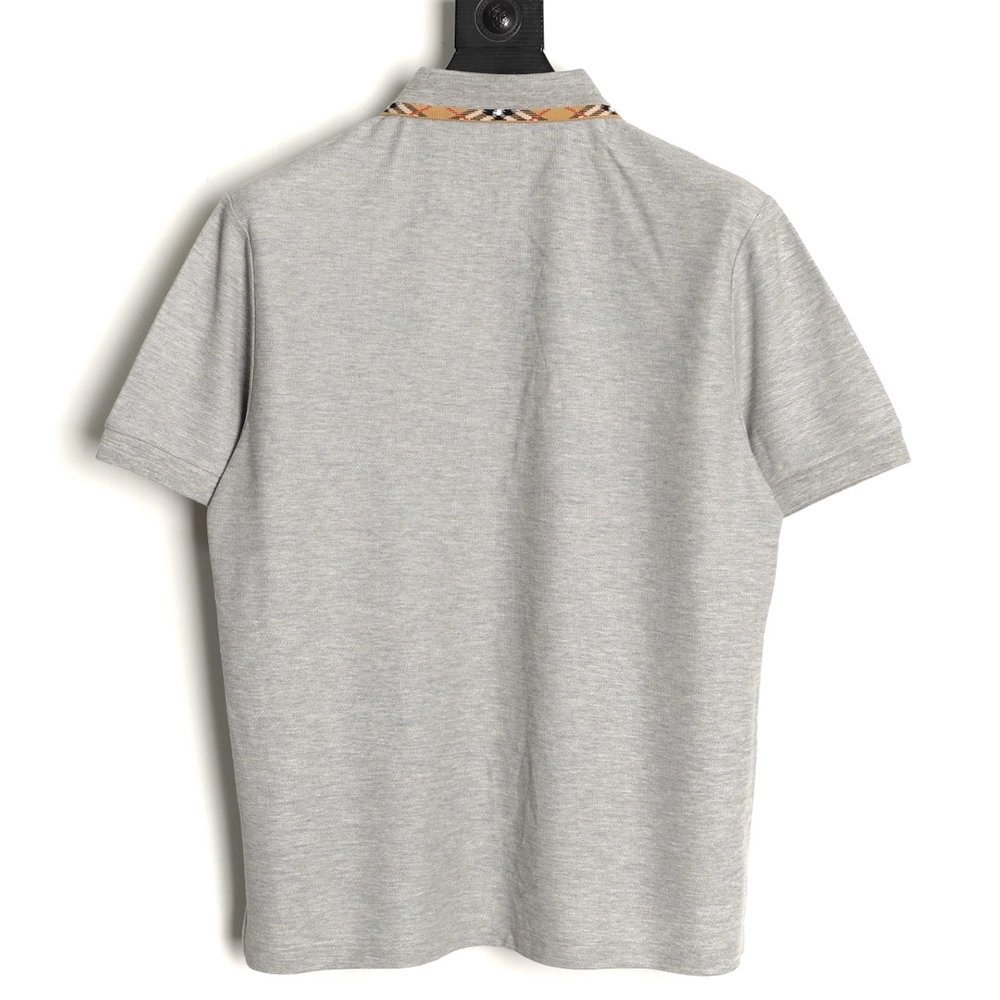 Burberry plaid patchwork collar beaded fabric short-sleeved polo shirt TSK1,Burberry