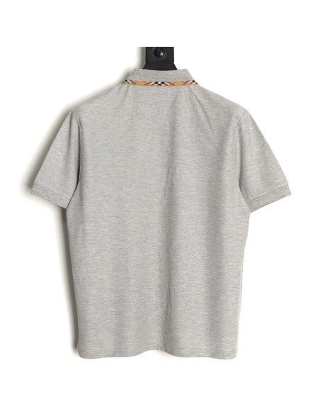 Burberry plaid patchwork collar beaded fabric short-sleeved polo shirt TSK1,Burberry