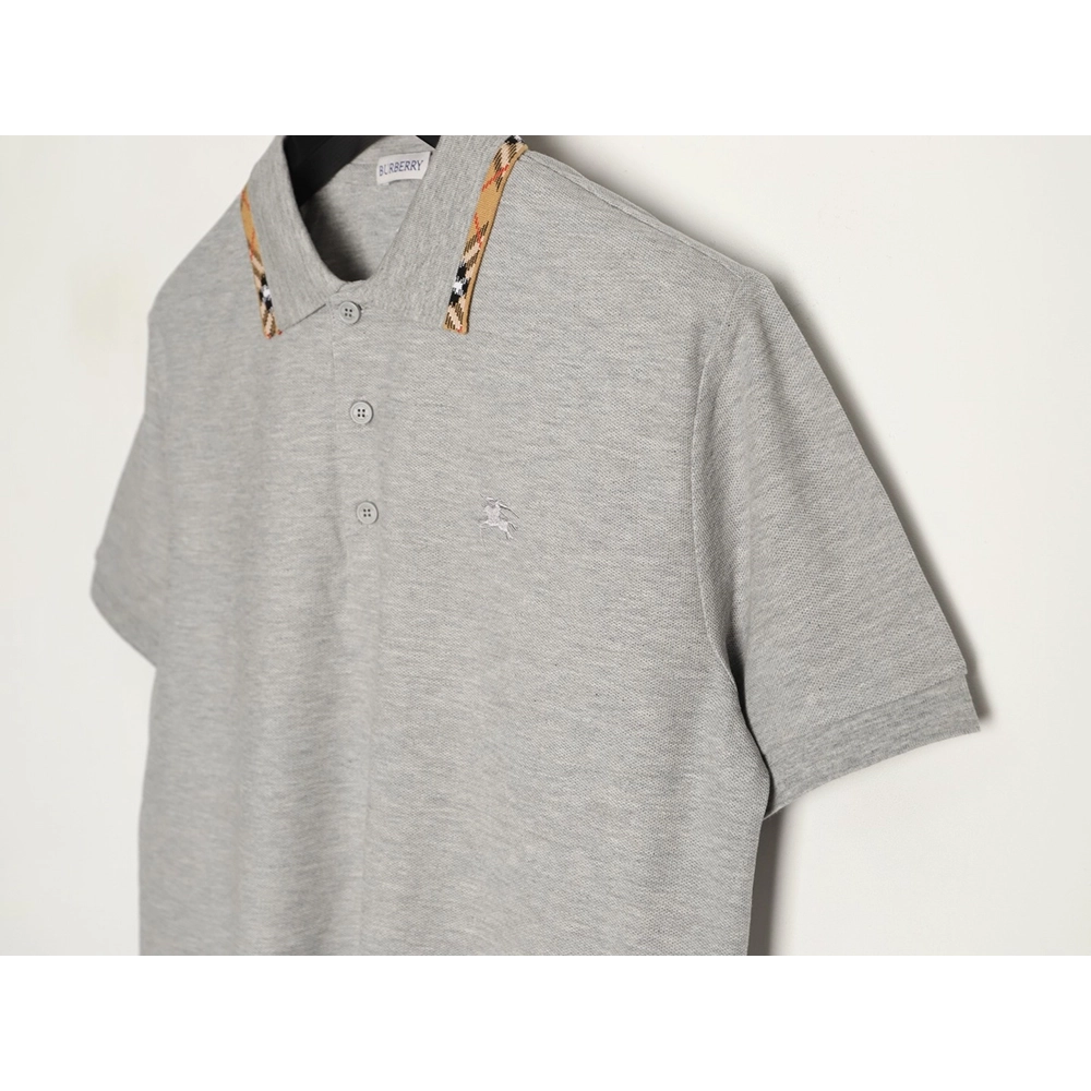 Burberry plaid patchwork collar beaded fabric short-sleeved polo shirt TSK1,Burberry
