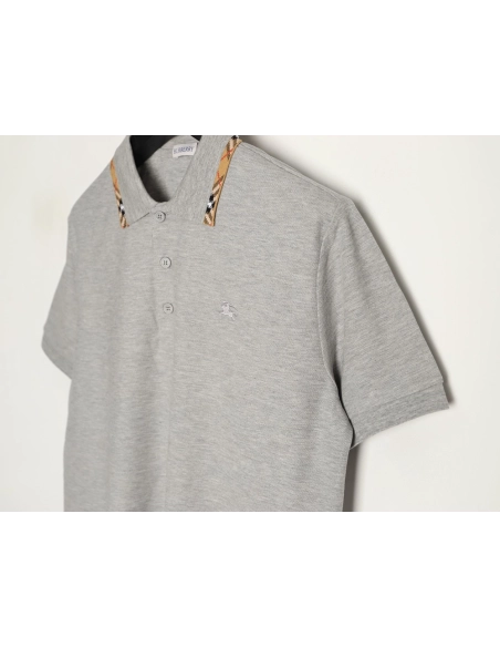 Burberry plaid patchwork collar beaded fabric short-sleeved polo shirt TSK1,Burberry