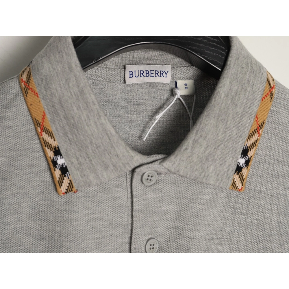 Burberry plaid patchwork collar beaded fabric short-sleeved polo shirt TSK1,Burberry