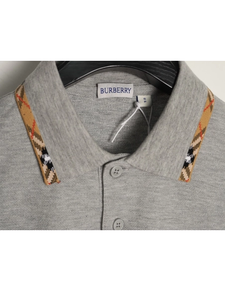 Burberry plaid patchwork collar beaded fabric short-sleeved polo shirt TSK1,Burberry