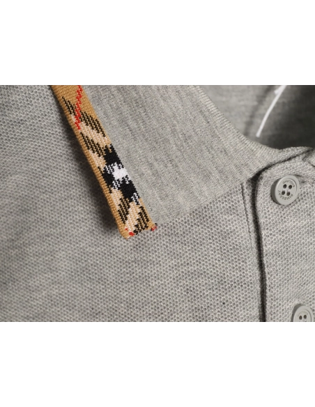Burberry plaid patchwork collar beaded fabric short-sleeved polo shirt TSK1,Burberry