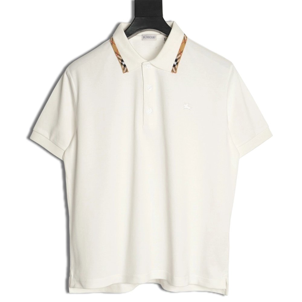 Burberry plaid patchwork collar beaded fabric short-sleeved polo shirt,Burberry