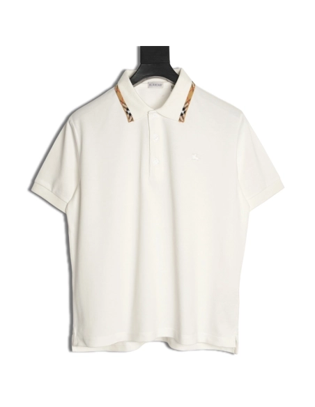 Burberry plaid patchwork collar beaded fabric short-sleeved polo shirt,Burberry